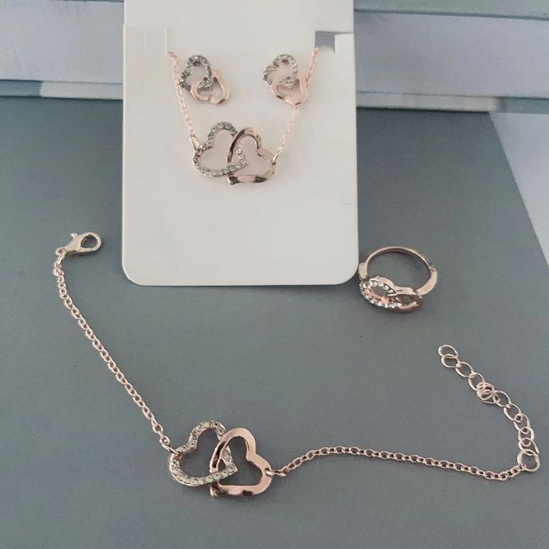 Accessori per orologi semplici tutti abbinati collana a doppio cuore bracciale orecchini bracciale gioielli_voghion.com