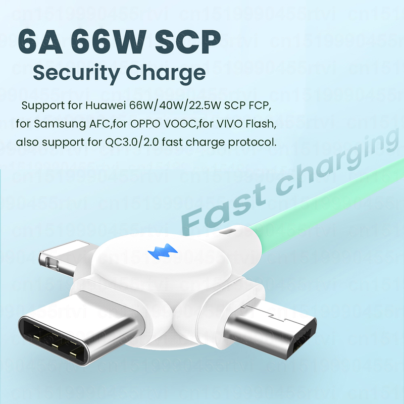1/2m 3-in-1 USB data cable Micro USB/Type C/8 battery Kable for iPhone charger 6A 66W fast charging cable for_voghion.com
