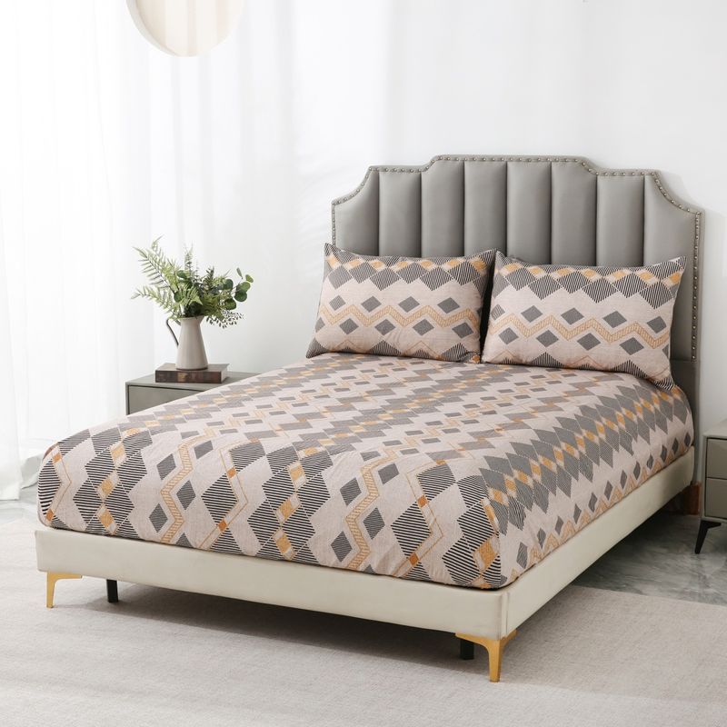 Conjunto de lençóis com elástico 3D com estampa tribal boêmia e fronhas, capa de cama de poliéster macio, resistente a rugas e lavável à máquina_voghion.com