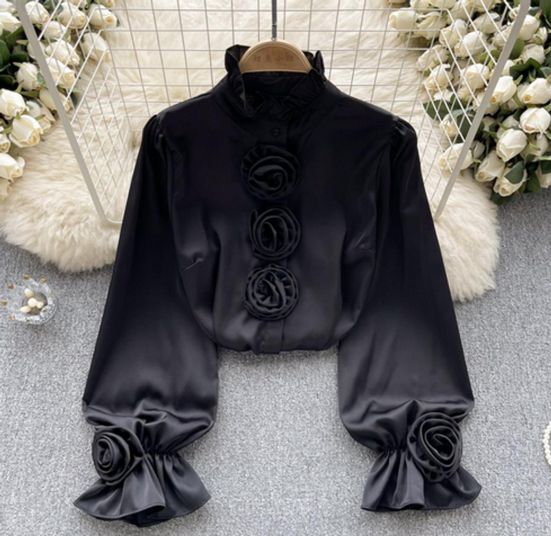 Damesmode Romantische Elegante Driedimensionale Bloementop_voghion.com