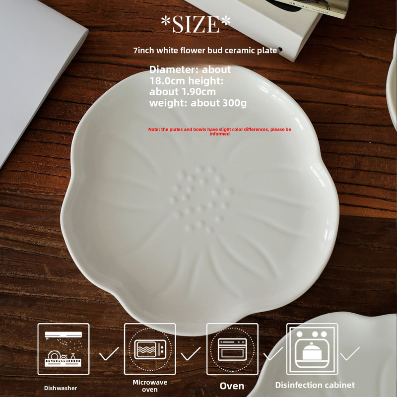 Vintage Floral Ceramic Bowl & Plate Set – Handcrafted Dehua White Porcelain, Microwave Safe Asymmetrical Tableware For Desserts, Salad & Gift Giving_voghion.com