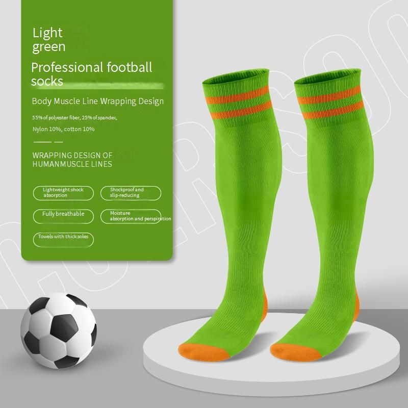 Calzini da calcio traspiranti con fodera in spugna - Calzini sportivi lunghi fino al ginocchio per bambini e adulti, antiscivolo, traspiranti, design a righe_voghion.com