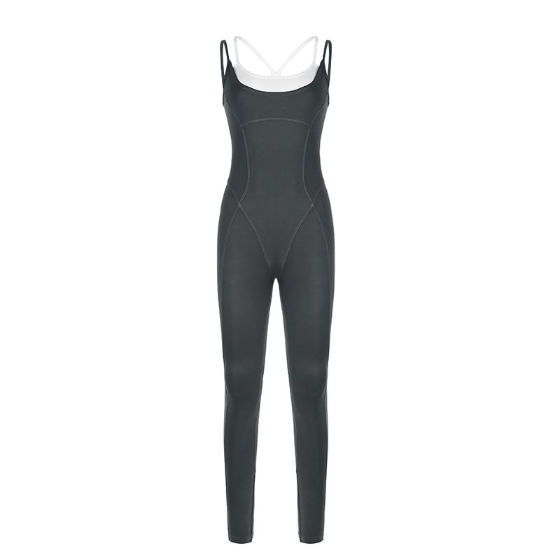 Women’s Clothing Solid Color Tight Letter Chapter Round Neck Long Sleeved Short Top High Waist Skinny Pants Sports Yoga Two Piece Suit_voghion.com