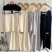 Striped Sweater Spring Autumn 2025 New Loose Fashion Casual Wide-leg Pants Knitted Two-piece Set_voghion.com