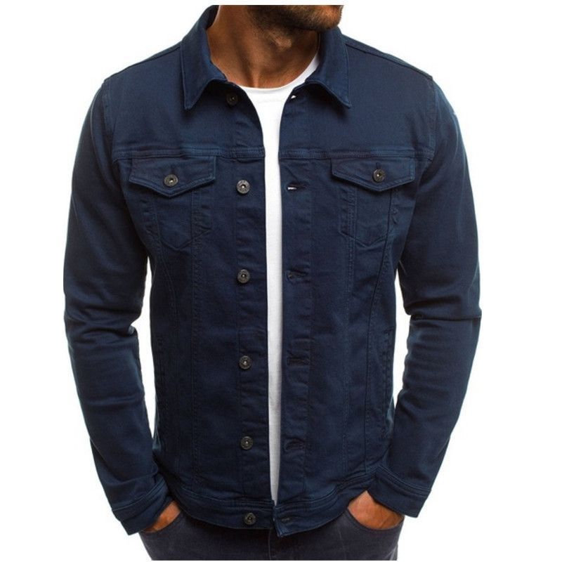 European and American Denim Jacket Casual Solid Color Jacket Cardigan Button Overalls Men_voghion.com