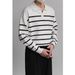 Polo col V à manches longues et revers pour homme, pull tricoté à rayures, léger, luxueux, style business, style ancien_voghion.com