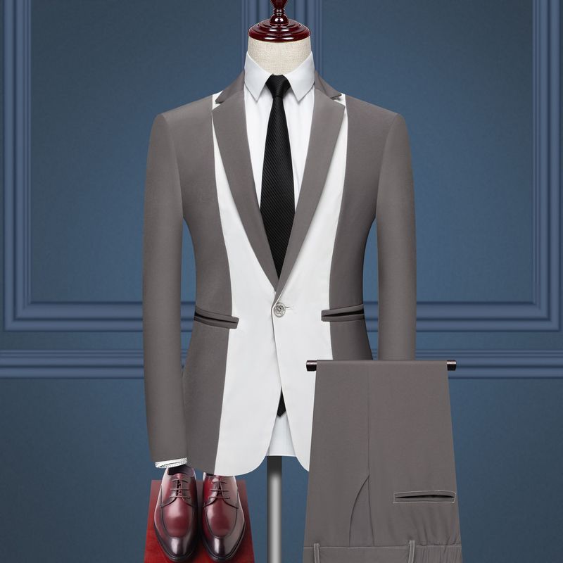 Abbigliamento maschile Abito da uomo in bianco e nero con contrasto di colore, abito formale per giovani e di mezza età_voghion.com