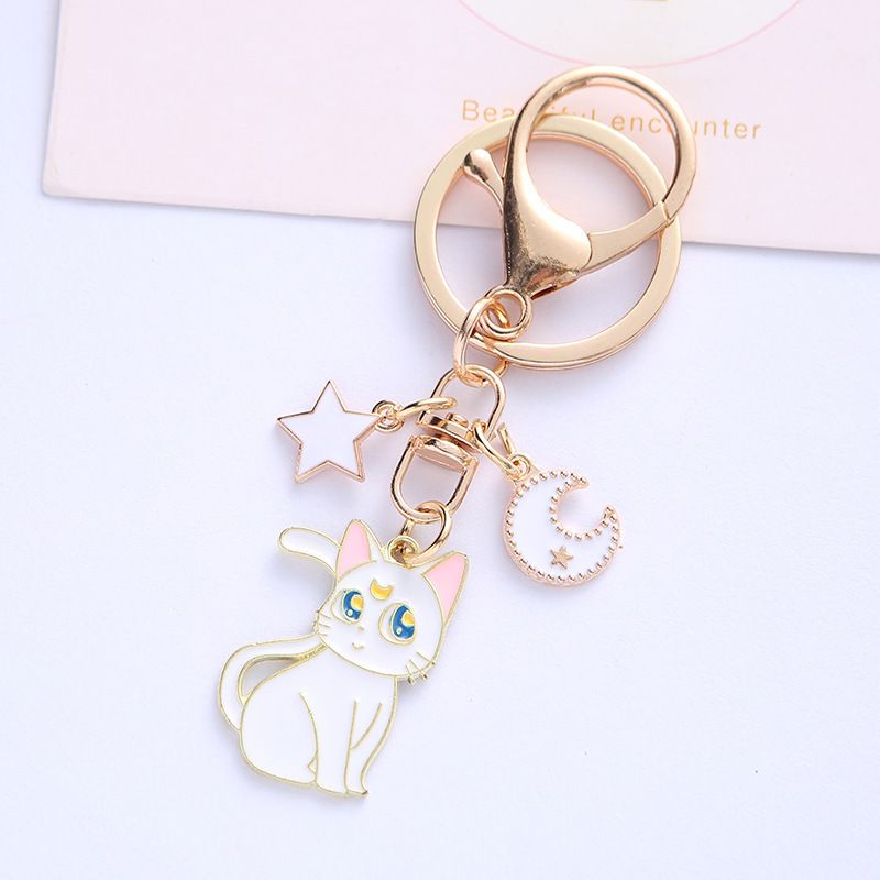 Cute Alloy Keychain Cute Moon Cat Pentagram Women's Bag Accessories_voghion.com