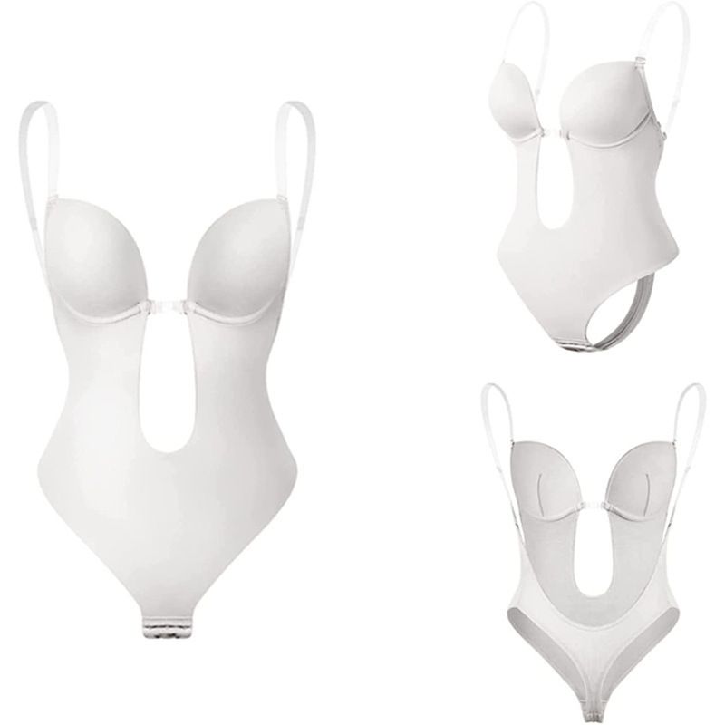 Tiefer V-rückenfreier Bauchkontrollkorsett-Bodysuit, unsichtbare Schultergurte, Abendkleid, BH-Bodysuit, Body Shaper_voghion.com