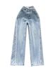 "Bohemian Lace-Trimmed Denim Jeans - Light Wash Straight Leg Pants With Feminine Edge, Comfortable & Breathable For Summer"_voghion.com