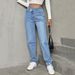 Női ruházati divat trend Karcsú, lezser, magas derekú, laza farmernadrág_voghion.com