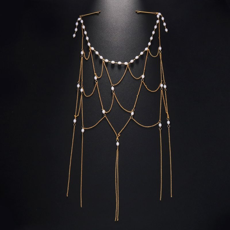 Bridal Pearl High-end čelenka se střapcem, módní doplňky k šatům, dámský řetízek do vlasů_voghion.com