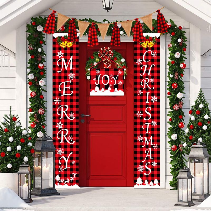 Haube Nieuwe Kerstversiering Rood en Zwart Geruit Deurgordijn Trek Vlag Europees en Amerikaans Deur Hangend Feest Sfeer Indeling_voghion.com