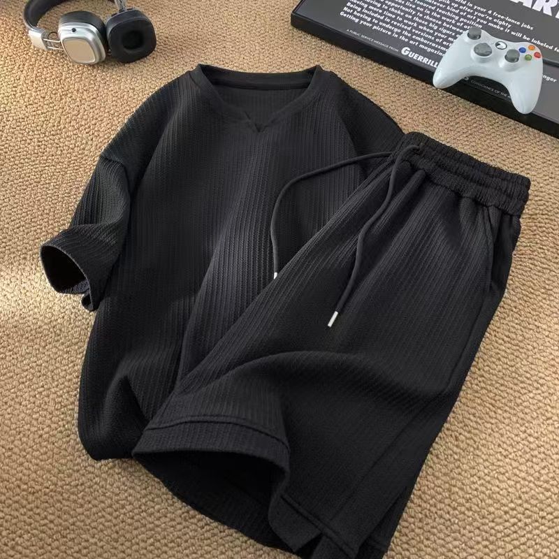 Damenbekleidung Große Größe V-Ausschnitt Weißer T-Shirt-Anzug Sommer Lässige Sportshorts Kurze Ärmel Zweiteiliger Anzug_voghion.com