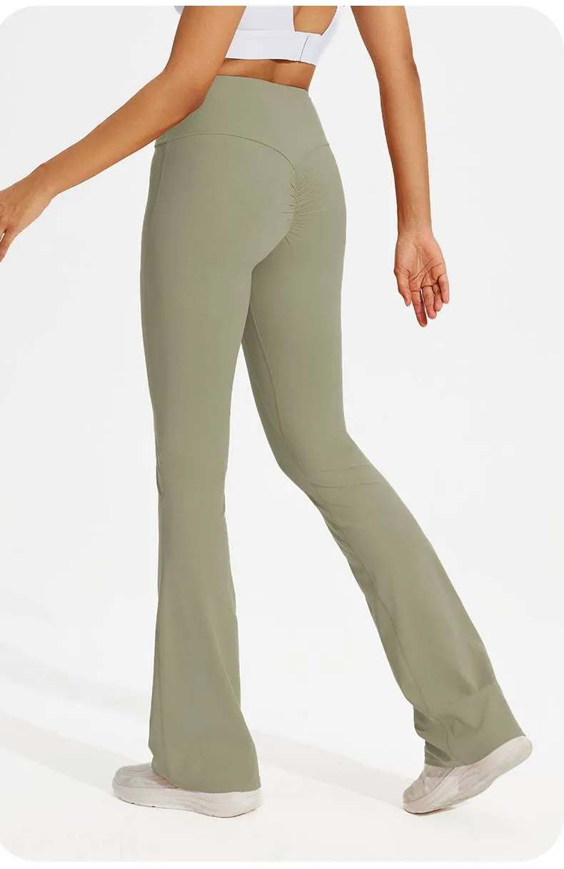 NOKO Sports 7A Antibacterial Wide-leg Tights Nude Hip-lifting Yoga Flared Pants Women's Dance High-waisted Flared Casual Sports Pants_voghion.com