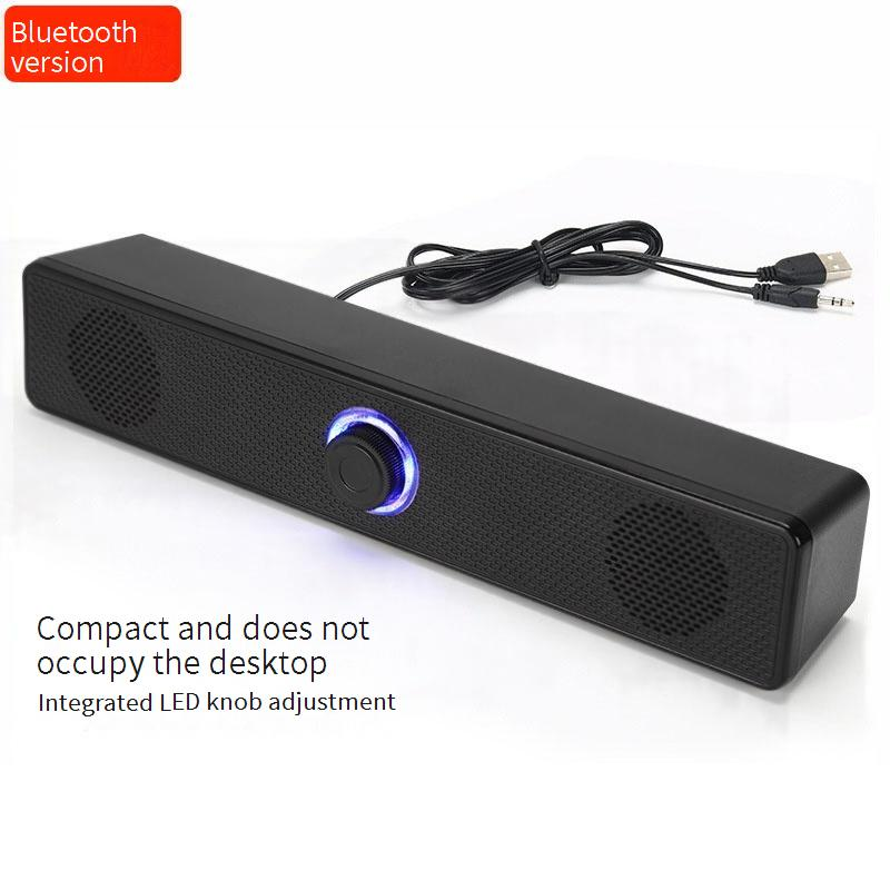 E350MB Kabelgebundener und Bluetooth-Multimedia-Lautsprecher – Desktop-Soundbar aus Holz mit tiefem Bass, kompatibel mit PC/Laptop, langer LED-Streifen_voghion.com