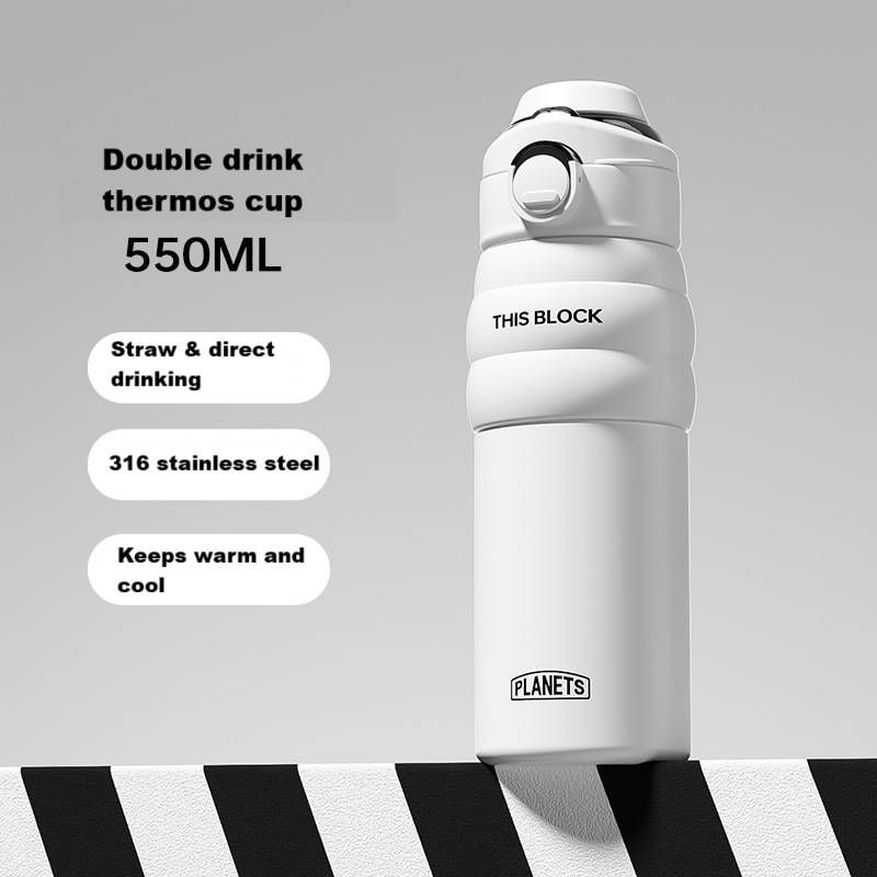 Dual Drinking Thermos Cup 316 Stainless Steel High-value Girls Straw Cup Portable Hand-held Water Cup Sports Water Bottle_voghion.com
