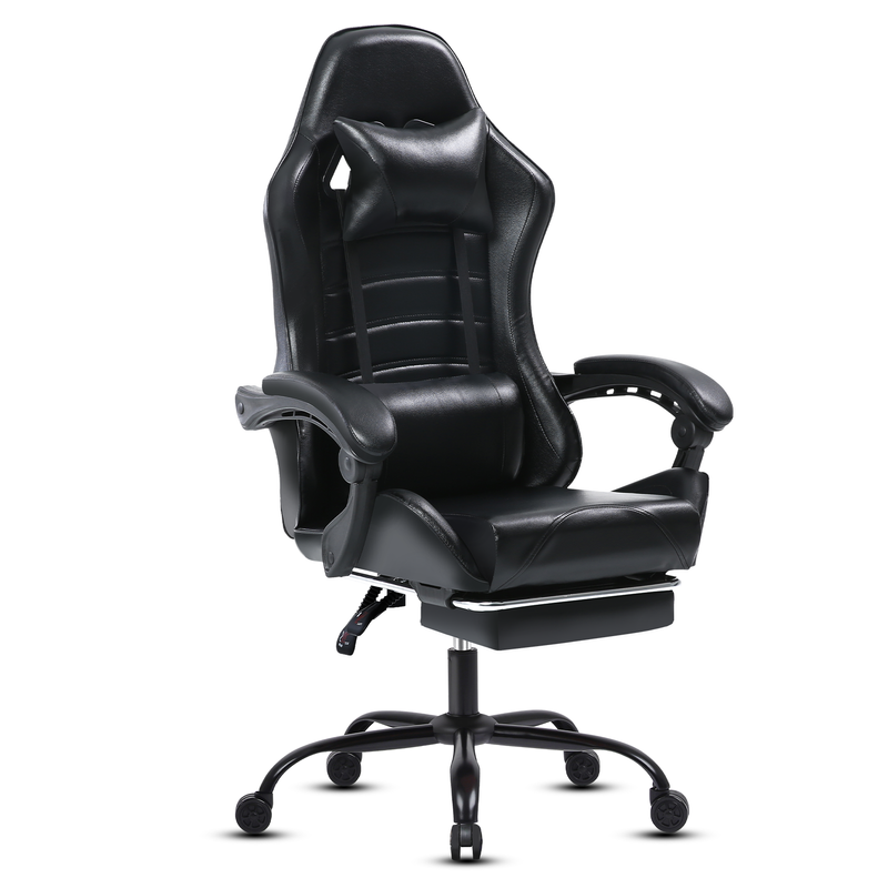 Ergonomischer Gaming-Stuhl, multifunktional mit verstellbarer Neigung (90-155°), verbundenen Armlehnen und hochdichtem Kissen, Bürostuhl, Schwarz_voghion.com