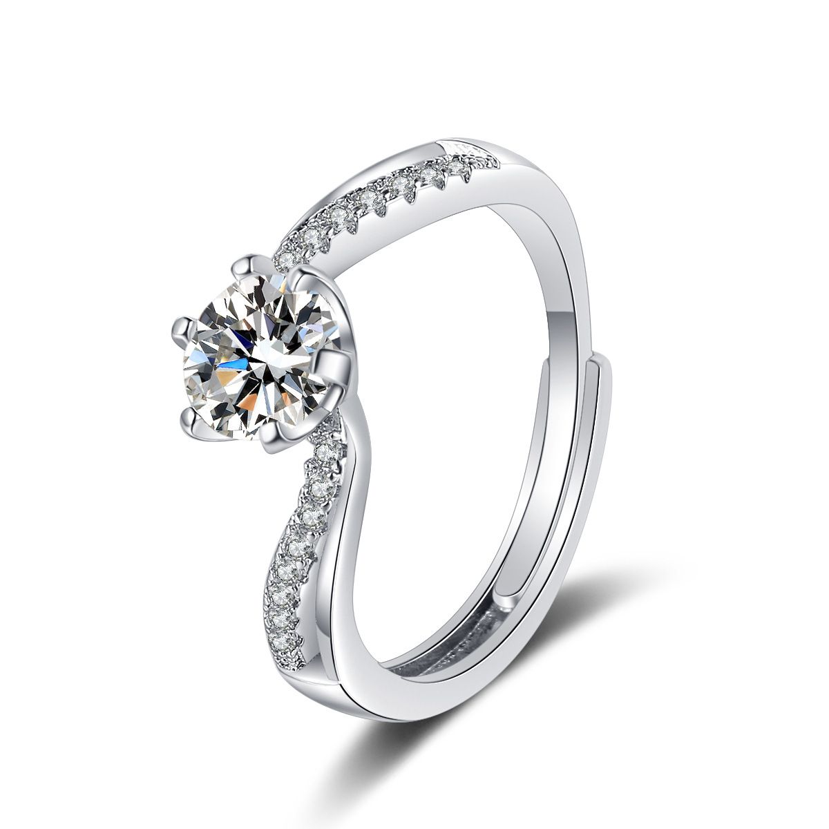 Live Streaming Plated S Pure Silver Moissanite Women Six-Prong Twist Wall One Carat Proposal Diamond Ring Gift_voghion.com