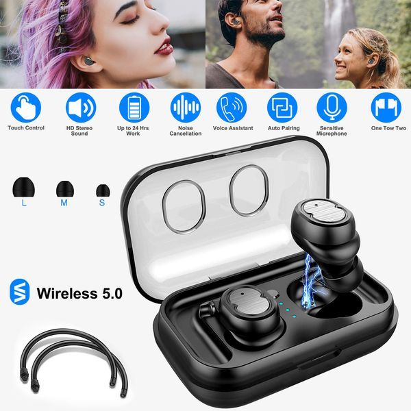 TWS Wireless 5.0 Earbuds IPX4 Touch In-Ear Stereo Earphone Noise Canceling Earpieces 32.8 Ft Transmission Range_voghion.com