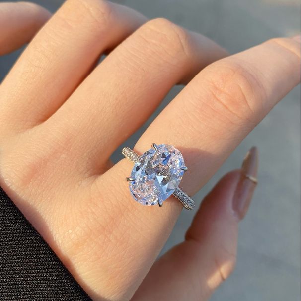 S Reines Silber Krallenset Taubenei Oval Hauptstein Glänzend Klassisch Extra Großer Ring_voghion.com