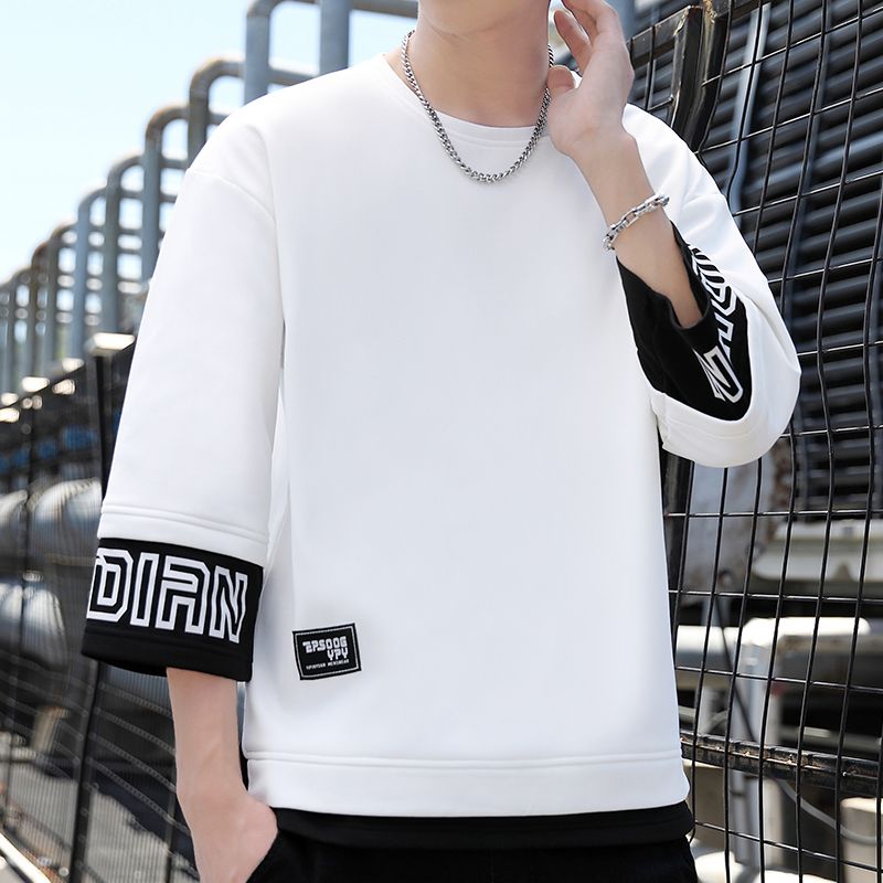 [Yipin Source] YPY-6827-P25 Spring and Autumn Youth Popular Fashion Round Neck Men's Fake Two piece Contrast Color_voghion.com