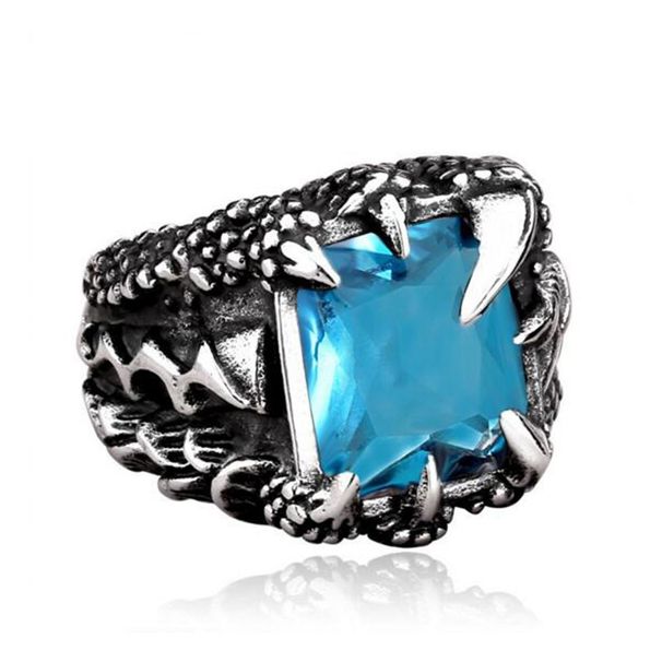 anello retrò dominante in vendita calda anello in stile cinese con artiglio di drago in rubino anello in acciaio inossidabile con gemma di drago_voghion.com