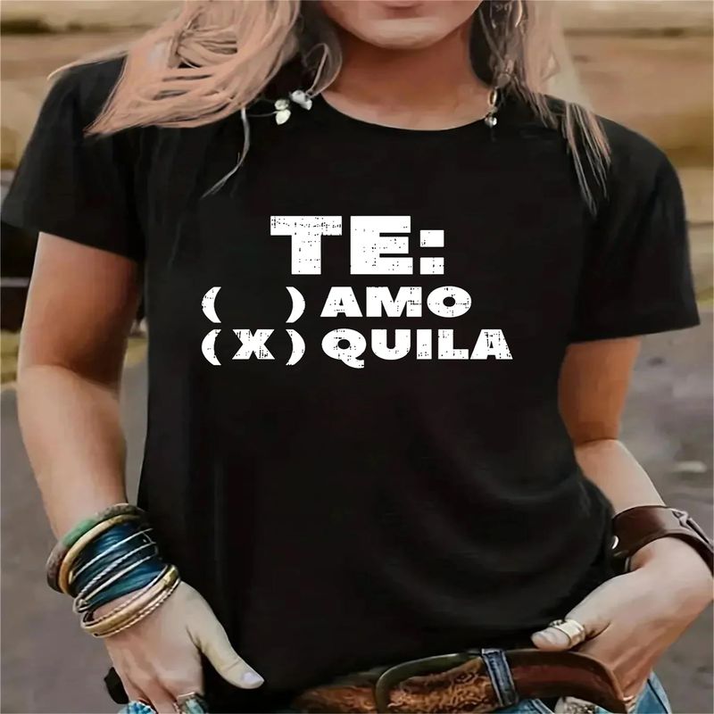 E Amo Tequila Rolig mexikansk Fiesta Party Drinking Pub Tryckt T-shirt Mode Dam sommar T-shirt Femminil Tee Grafiska toppar._voghion.com