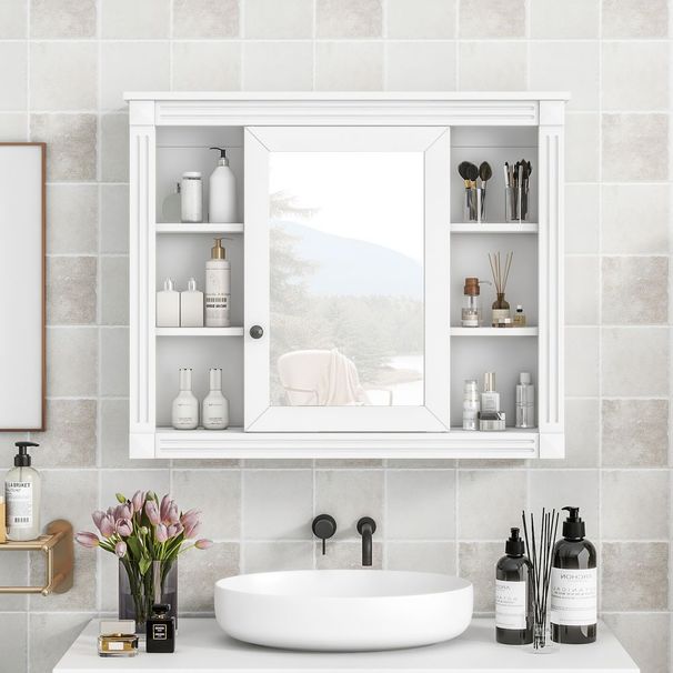 35'' X 28'' Wall Mounted Bathroom Storage Cabinet, Medicine Cabinet, Modern Bathroom Wall Cabinet With Mirror, Mirror Cabinet With 6 Open Shelves (N_voghion.com