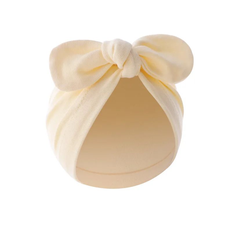 Neugeborenenmütze für Mädchen und Jungen, Beanie, süße Schleifen, Turbanmütze, Baumwolle, Säuglingsmütze, einfarbig, Kleinkindermütze, Baby-Accessoires, 0–24 Monate_voghion.com