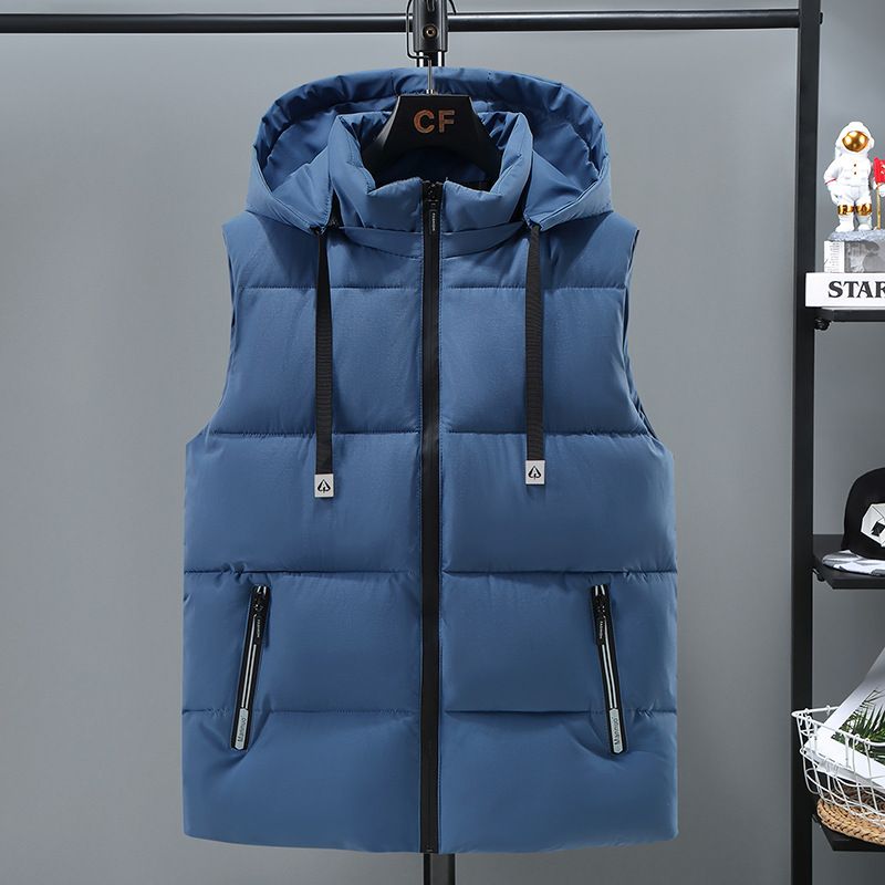 Herren-Kapuzenweste mit dickem Futter, Reißverschluss und Seitentaschen, schmale Passform, Freizeitkleidung für Herbst/Winter (Rot, Schwarz, Grau, Beige, Blau)_voghion.com