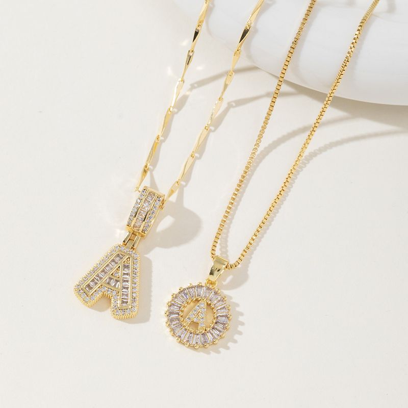 Collana con ciondolo a 26 lettere in zircone intarsiato in rame e zucchero di roccia da donna, set di gioielli impilabili_voghion.com