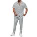 Men's Clothing Men's Summer New Solid Color Button Pocket Shirt Short Sleeve Pants Two Piece Set_voghion.com