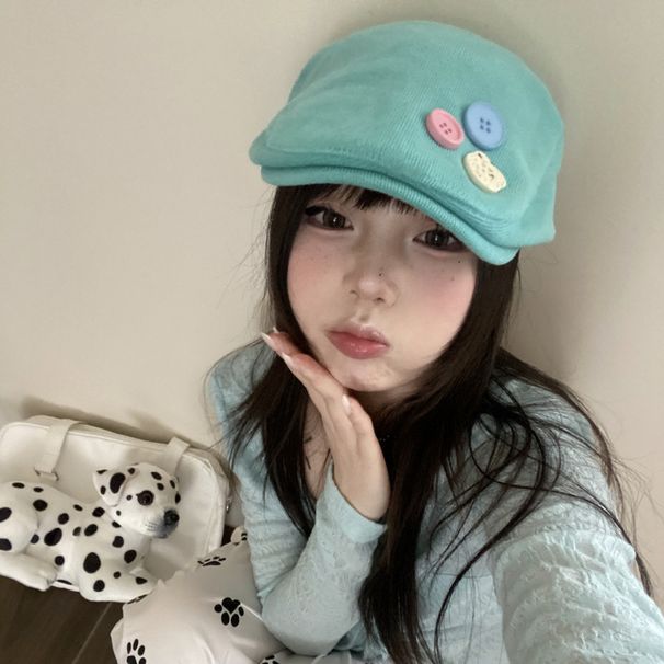 Spring And Autumn New Artist Button Beret Personalized Street Versatile Dopamine Color Matching Forward Hat_voghion.com