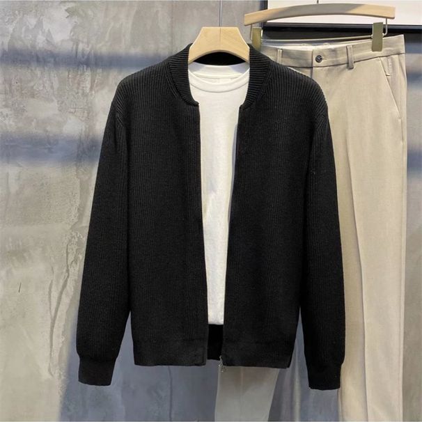 Men's Slim Fit Baseball Jacket Sweater - Lightweight Knit Cardigan With Dual Zipper, Solid Color Casual Pullover For Fall & Winter_voghion.com