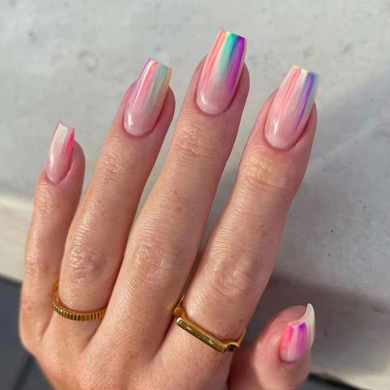 Vierkant Kort 24 Stuks Hoofd Valse N Eenvoudige Franse Glitter Fake Nail Wearable Blauw Ballet Afgewerkt Fingern Druk op Ail ail_voghion.com