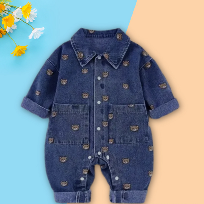 Baby clothes Thin coat boys and girls baby clothing micro stretch long sleeve crawling suit can open crotch boom baby denim jumpsuit_voghion.com