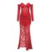 Elegant High-Waist Lace Mermaid Evening Gown With Gloves – Sexy Slit & Beaded Details For Parties & Special Occasions_voghion.com