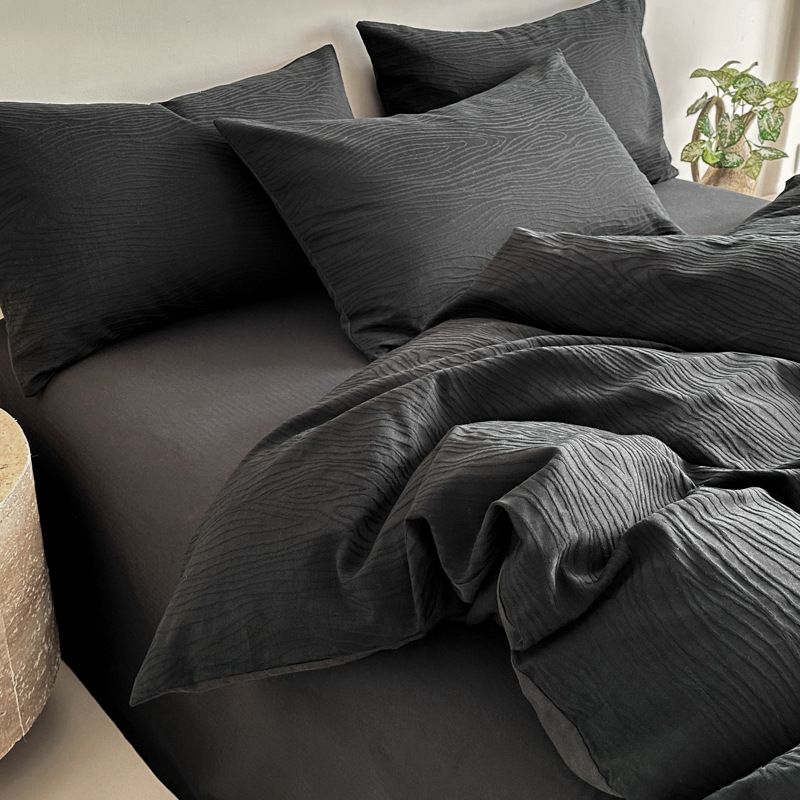 Simple And Elegant Bedding Four-Piece All Pure Washed Cotton Jacquard Duvet Cover Bed Sheet Single Dormitory Three-Piece_voghion.com