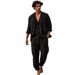 Herren Casual Leinen-Mix Hemd & Weite Hose Set – Schwarz (S-XXXL) | Frühherbst Relaxed Fit_voghion.com