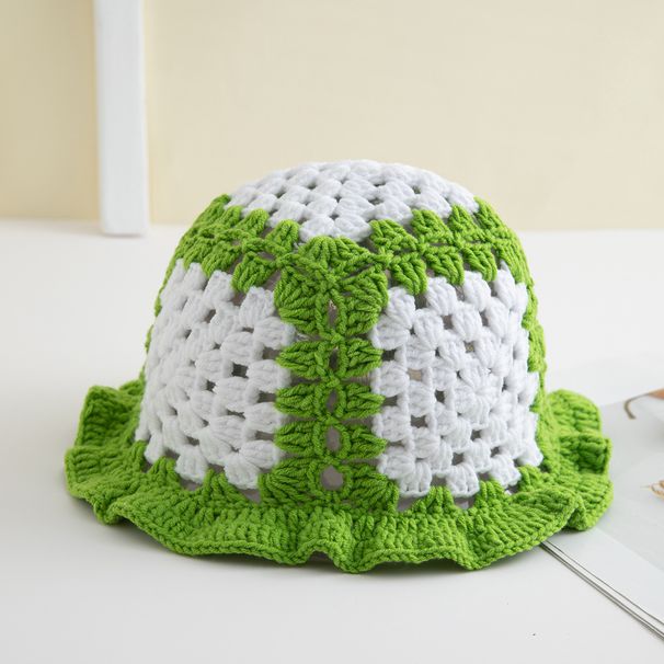 Dolce berretto da pescatore lavorato a mano con volant - Cappello all'uncinetto colorato ispirato alla dopamina per autunno e inverno Cappello in lana per adulti color dopamina_voghion.com