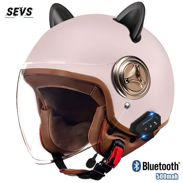 3/4 Motorcycle Helmet With Bluetooth & Cat-Ear Design – Lightweight ABS Shell, 3C Certified, Transparent Visor (Unisex Adult)_voghion.com