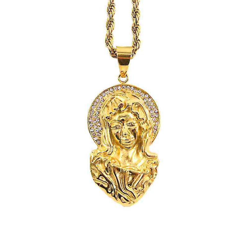 Hot Selling Classic Titanium Steel Gold Plated Virgin Mary Head Pendant_voghion.com