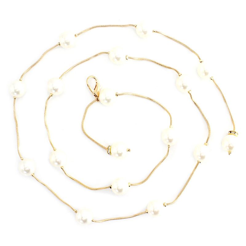 Zhuoxinder Adjustable Fitted Long Delicate Waist Chain Elegant Acrylic Pearl Women Thin Belt Clothes Ornament-Silver_voghion.com