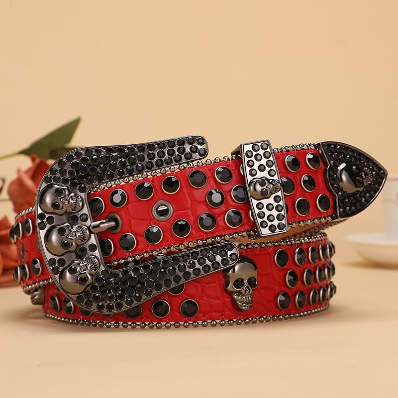 HOT  Men's and Women's Skull Hip Hop Punk Style Personalized Trendy Belt with Diamonds_voghion.com