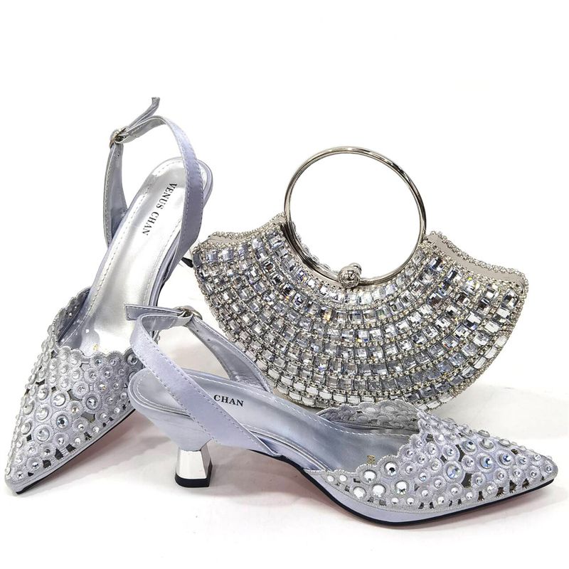 Pointed Hollow Diamond Shoes Fan Wrist Bag Shoe Bag Set Combination_voghion.com