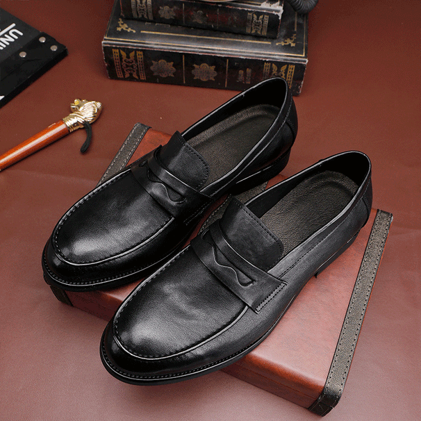 Nya tvätta vintage hästläderskor a slip-on bean skor herrskor lätta lyxiga high-end raka läderskor läder yttersula_voghion.com