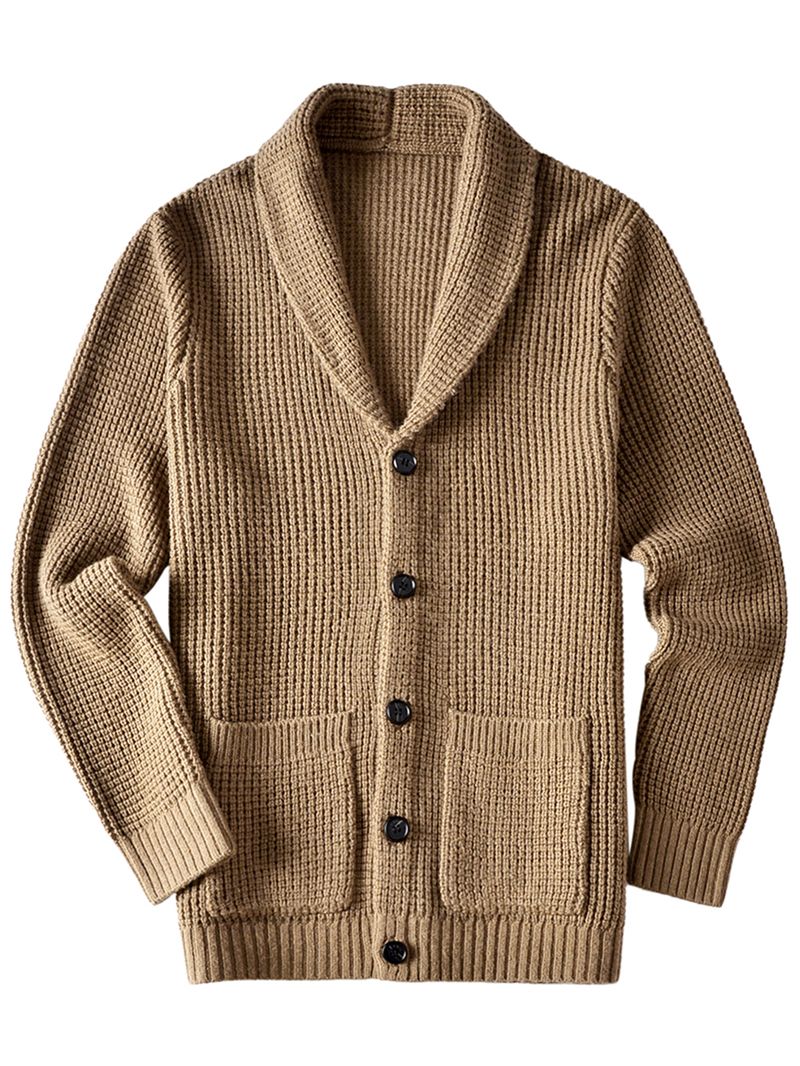 Herren-Strickjacke mit Schalkragen, schmale Passform, Zopfmuster, Knopfleiste, Merinowolle, mit Taschen_voghion.com