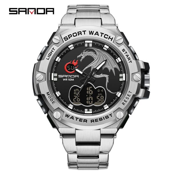 Men's Multifunctional Digital Analog Watch With Stainless Steel Band, Waterproof, Alarm, Calendar & Luminous Display Sports Men's Watch_voghion.com