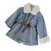 Giacca in morbido denim foderata in pile per bambine - Caldo cappotto invernale lungo con cintura staccabile, stile coreano alla moda per bambini piccoli e ragazzi (3-8 anni)_voghion.com